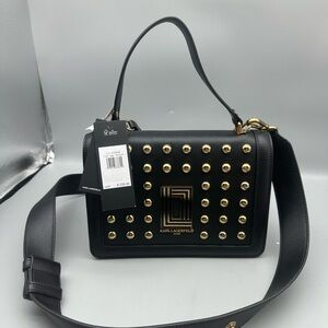 Karl Lagerfeld Paris Black & Gold Studded Crossbody Bag NWT